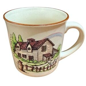 VTG Country House Mug Cream Brown, chickens,milk jug, country, farm, rainbow